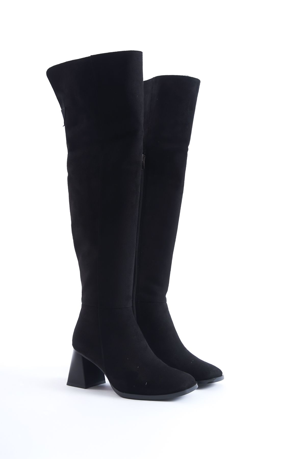 Gökhan Talay-Barbara Black Suede Thick Heeled Zippered Women's Boots 2