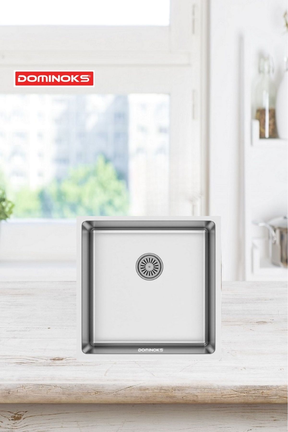 Dominoks BİGA 40 TEK GÖZ DÜZ TEZGAH ALTI KROM EVYE 40x40 cm