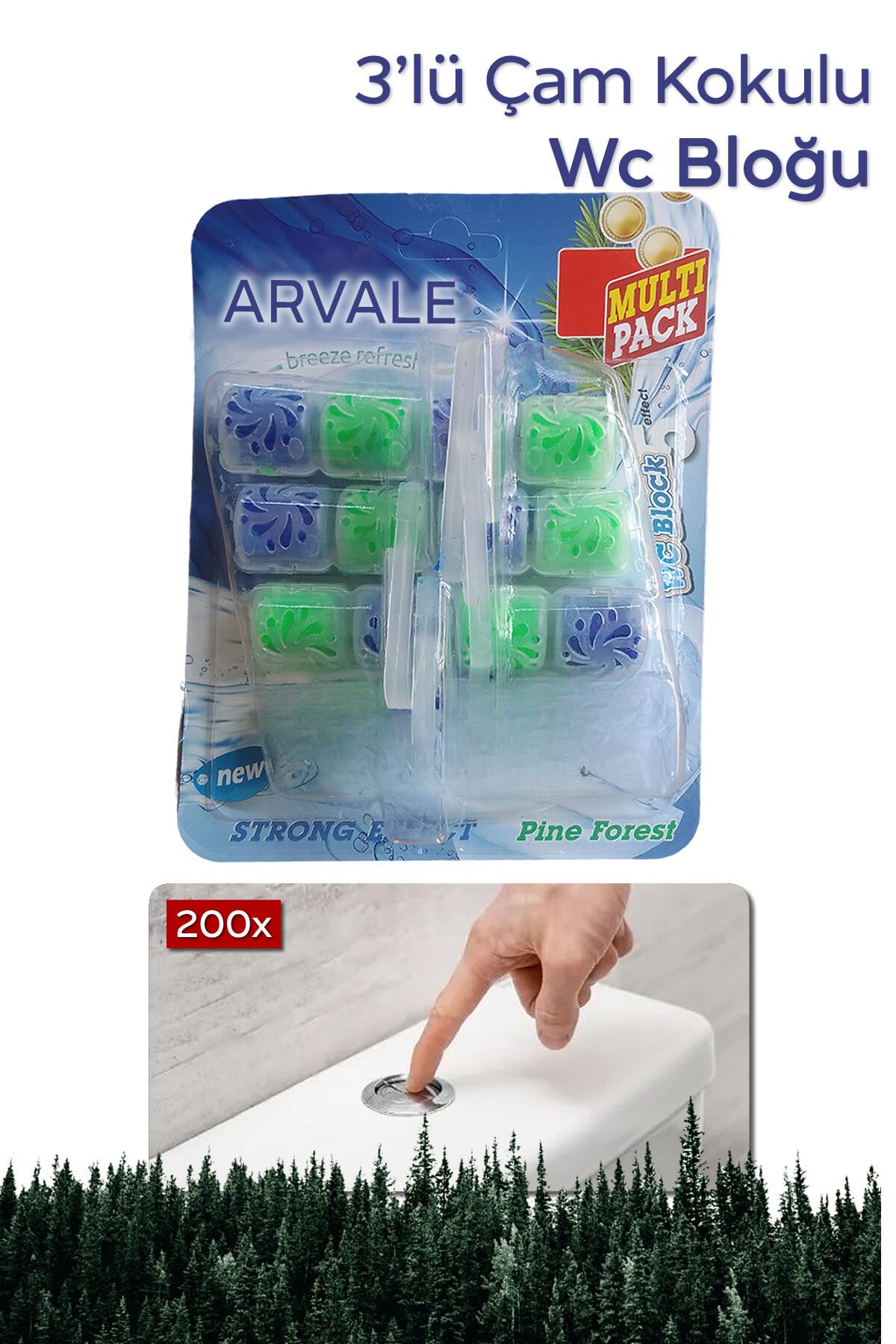 ARVALE 3'lü Çam Kokulu Wc Bloğu | 3 x 50 gr