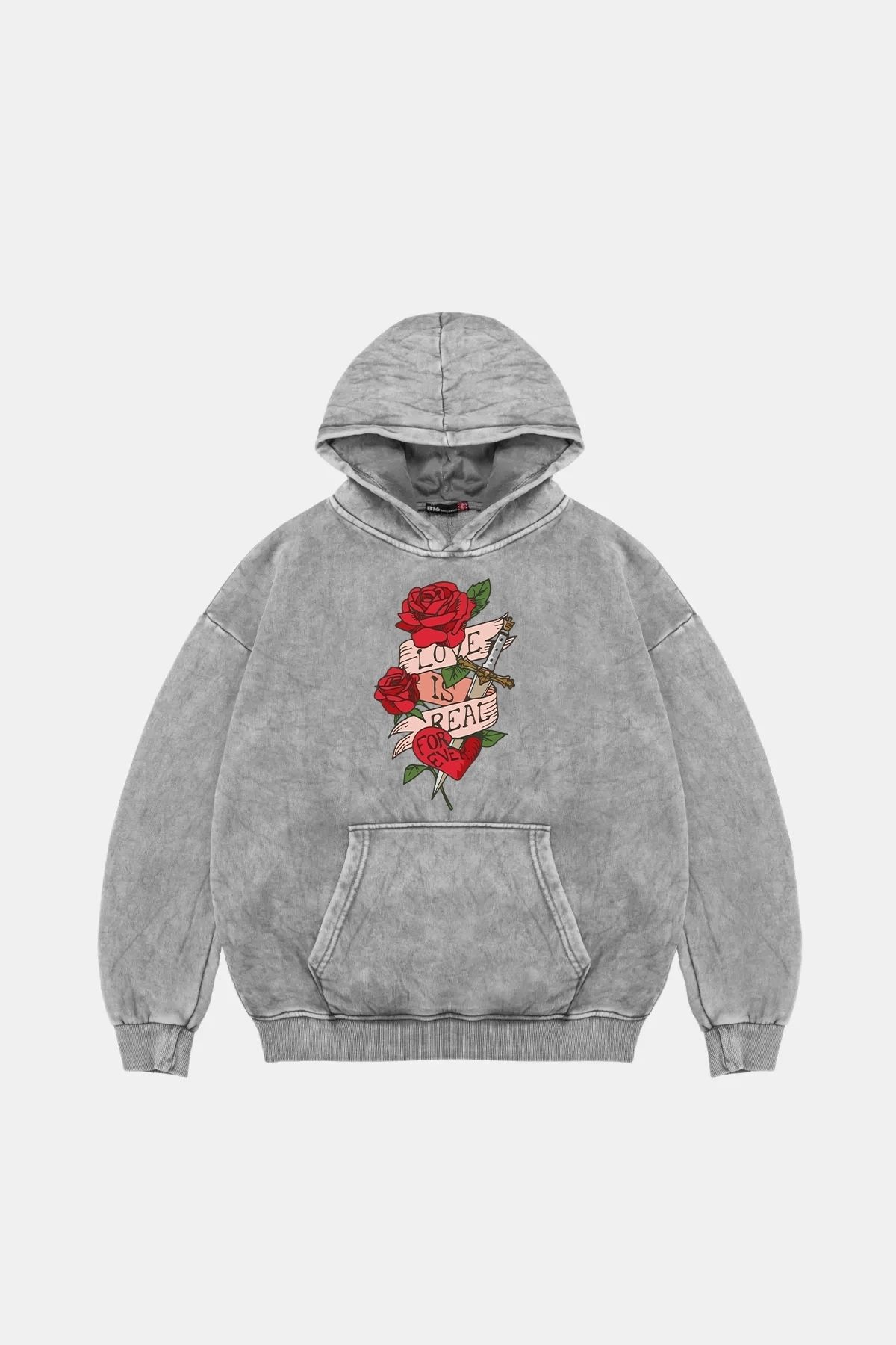 Sekizbiraltı-Love Is Real Printed Oversize Unisex Washable White Hoodie 1