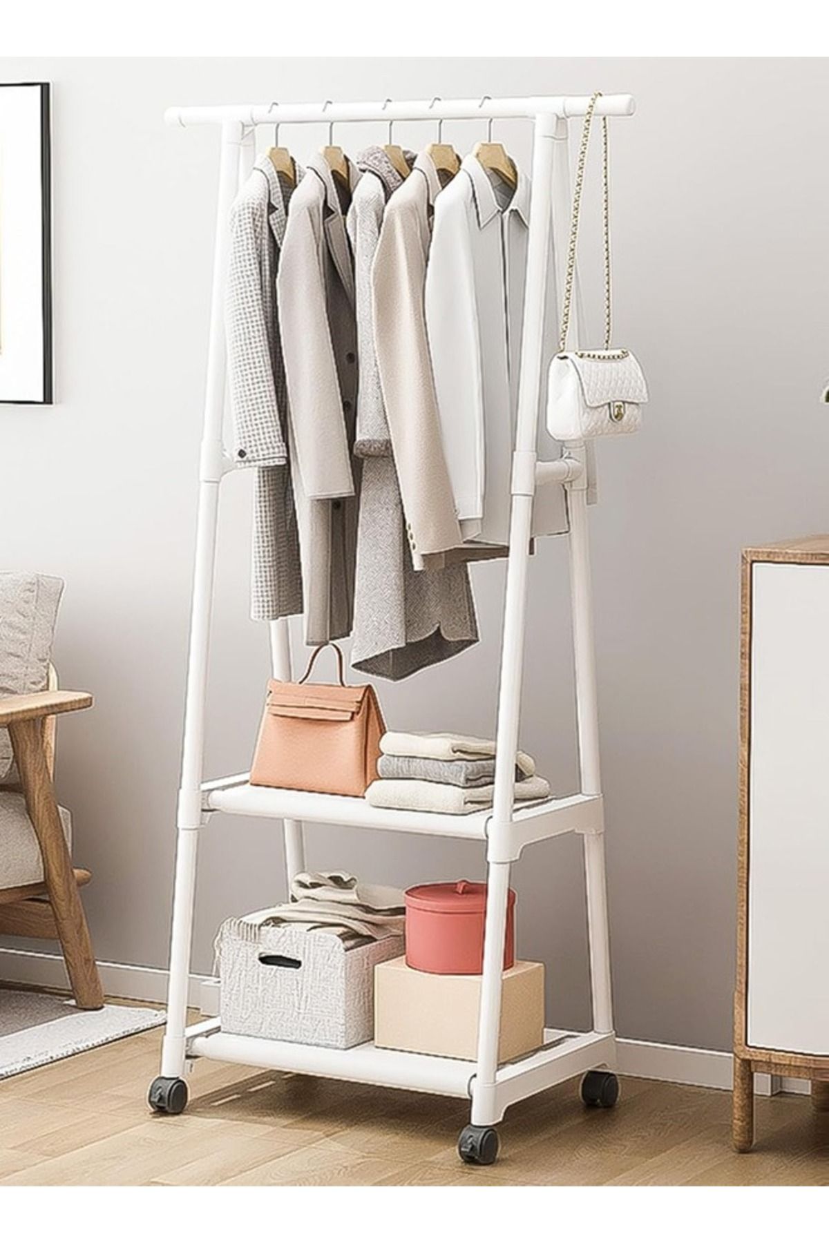 Taimi-Clothes Rack with Wheels - Waterproof, Rustproof, Spacious Storage for Balcony/Outdoor White 4