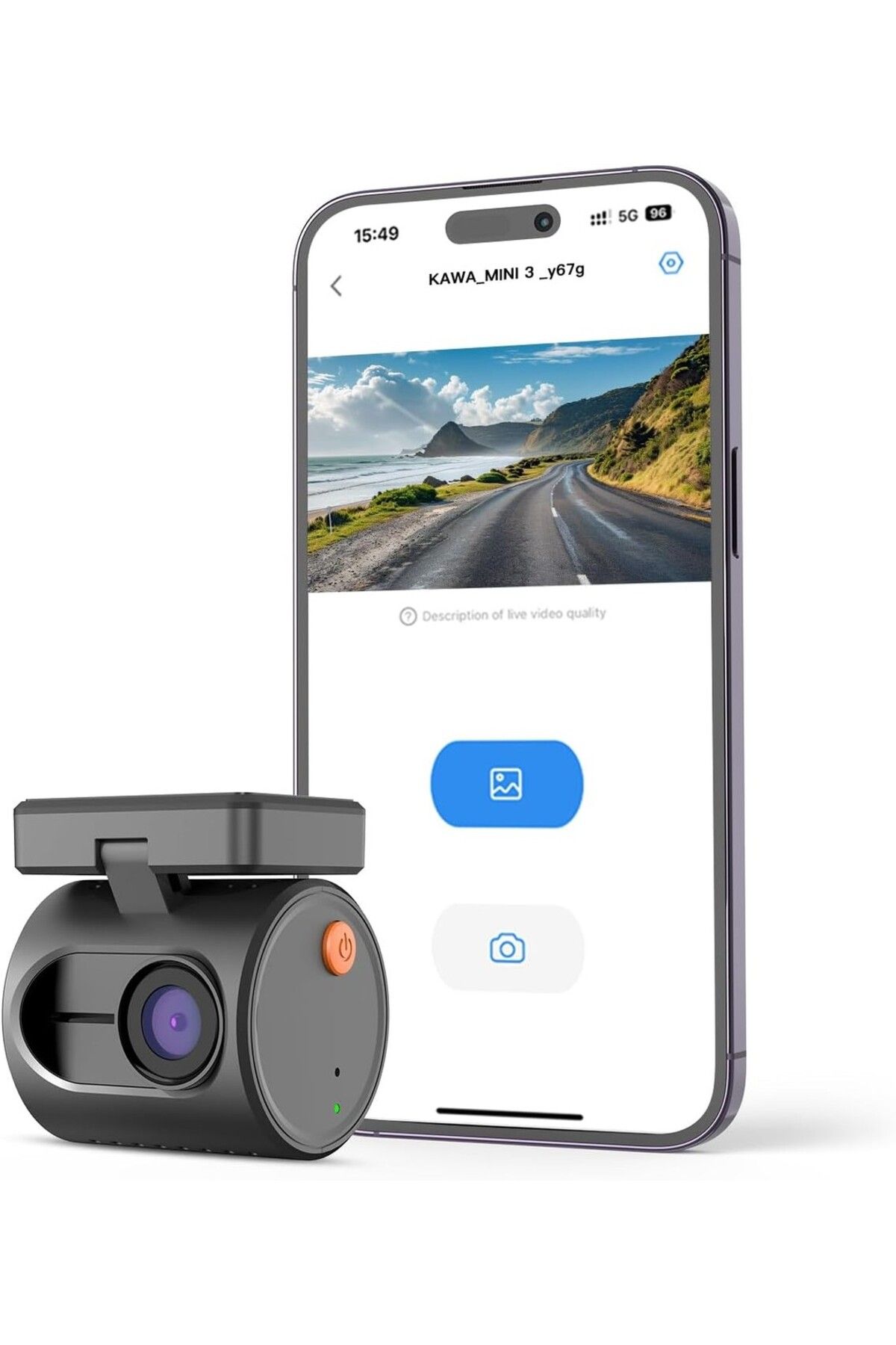 Kawa Tiny Dash Cam 1296P QHD Mini Araba Kamerası, Ses Kontrolü, Süper Gece Görüşü