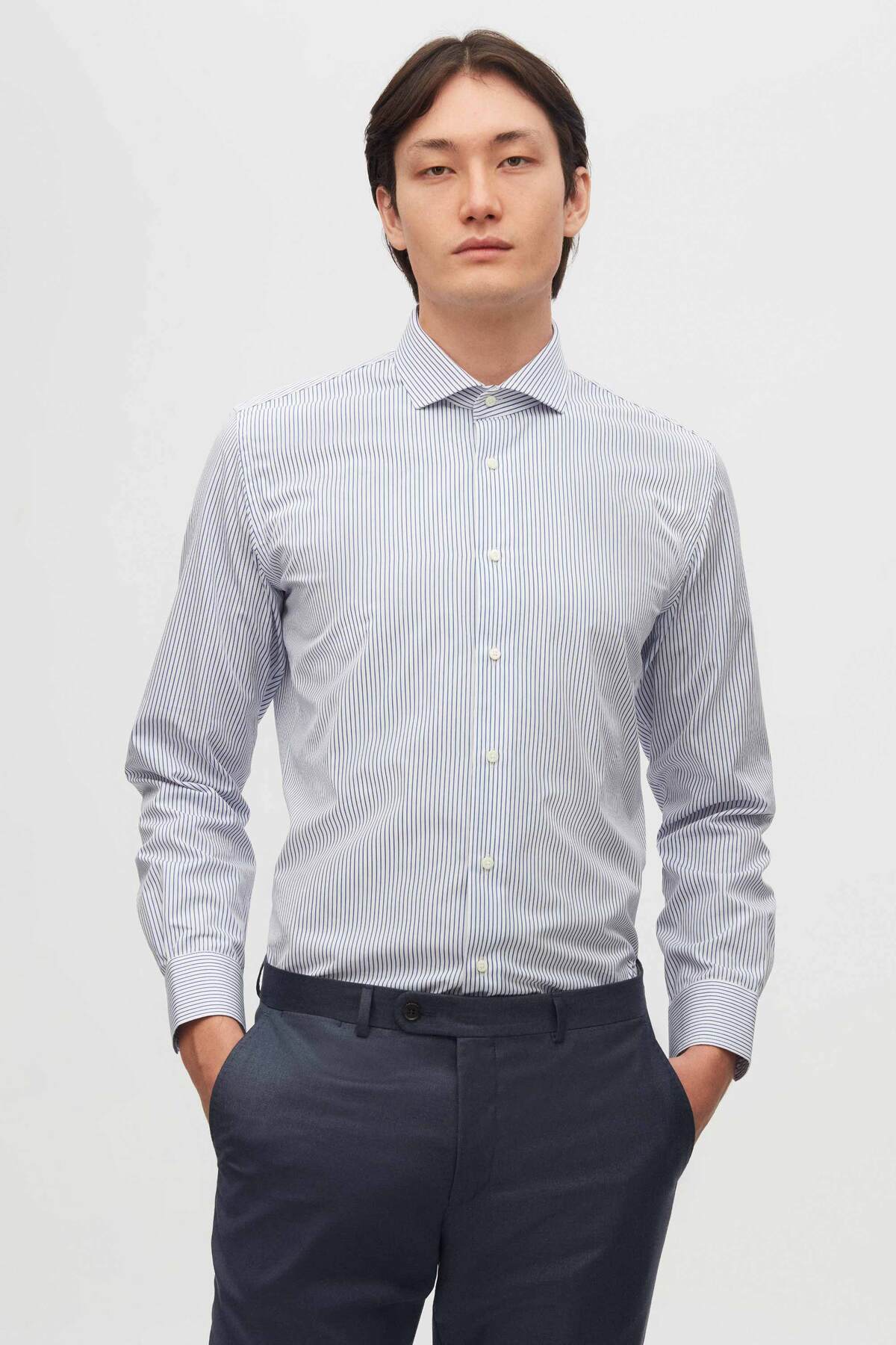 پیراهن راه راه سفید اسلیم فیت دامات پیراهن Damat