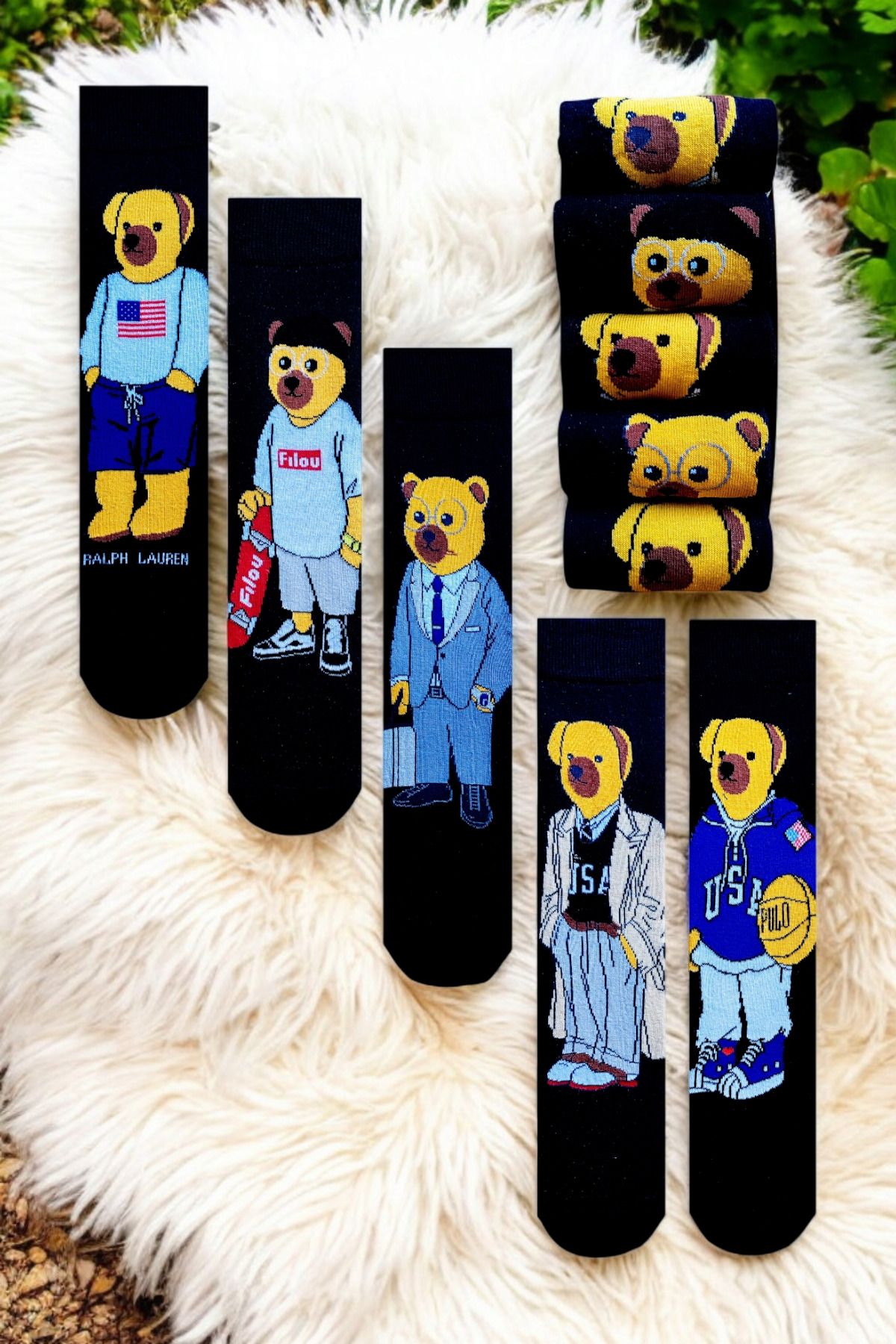 ZEYZEY MONKEY-Teddy Bear Special Design Socks Set in a Custom Box of 5 (36-44 Compatible) 1