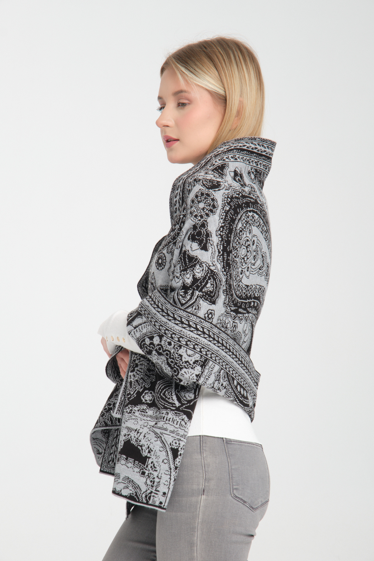 Wega Moda-Ethnic Patterned Comfortable Knitwear Shoulder Shawl - Two-Way Use 7