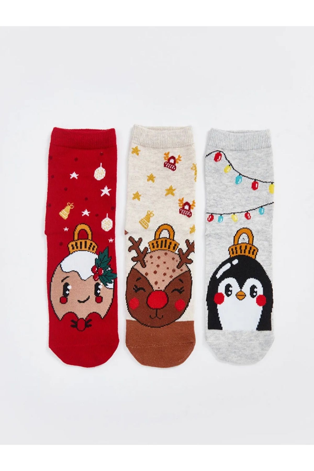 LC Waikiki-Lcw Kids Red Christmas Themed Girl's Socks 3-Piece 1