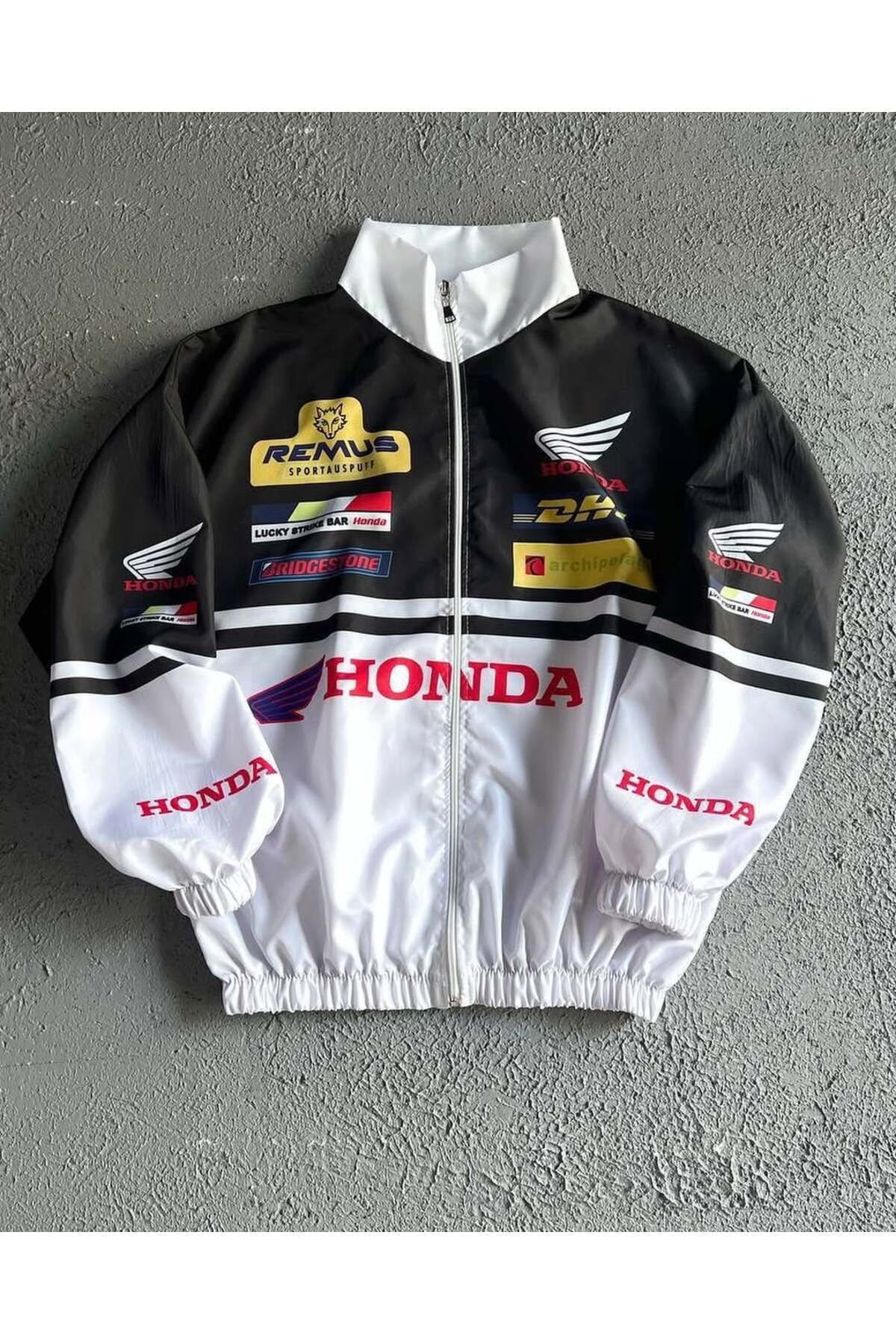 memetti m şekil HND Siyah Beyaz Motorcu Yağmurluk Rüzgarlık İnce Ceket