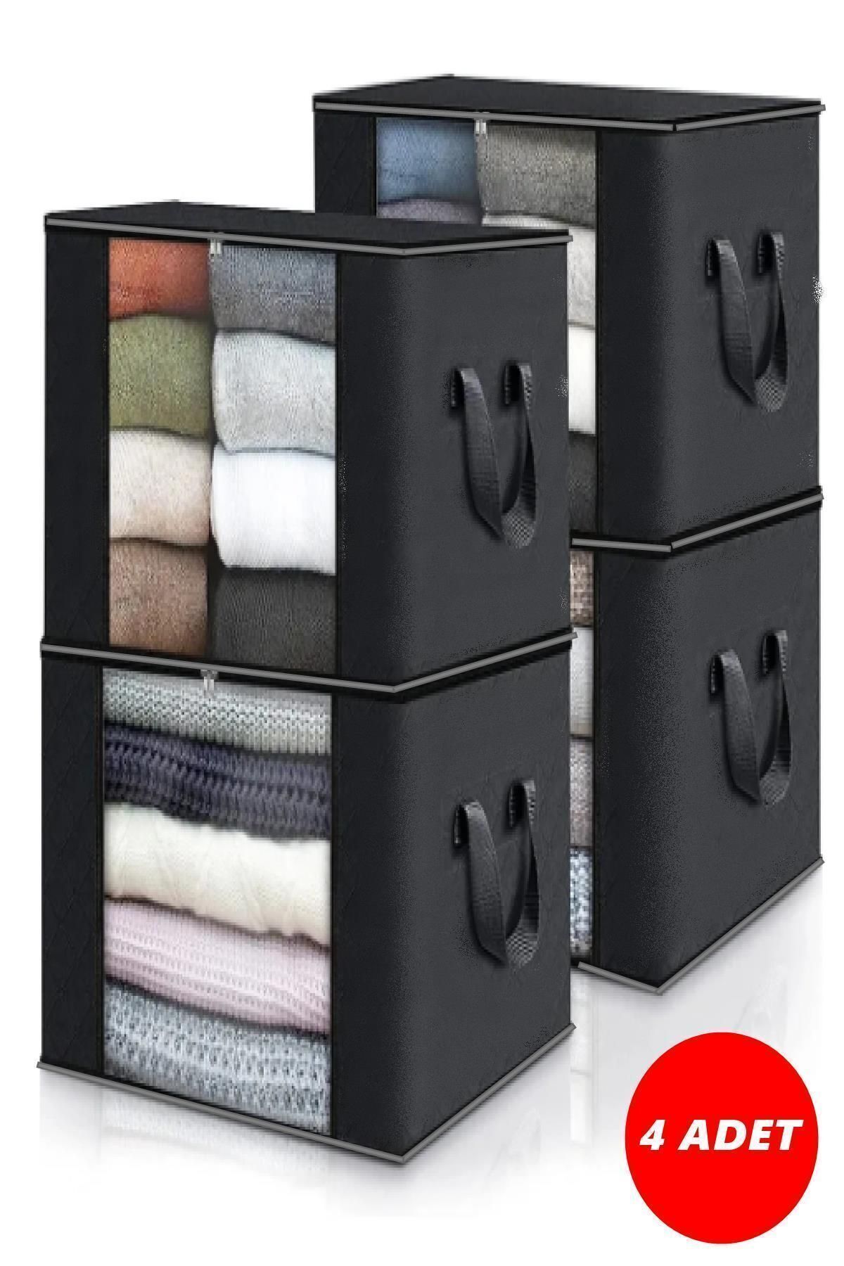 teknotrust-Black 4 Pieces Top Quality Clothing Storage Storage with Window under Base Storage Storage Organizer 1