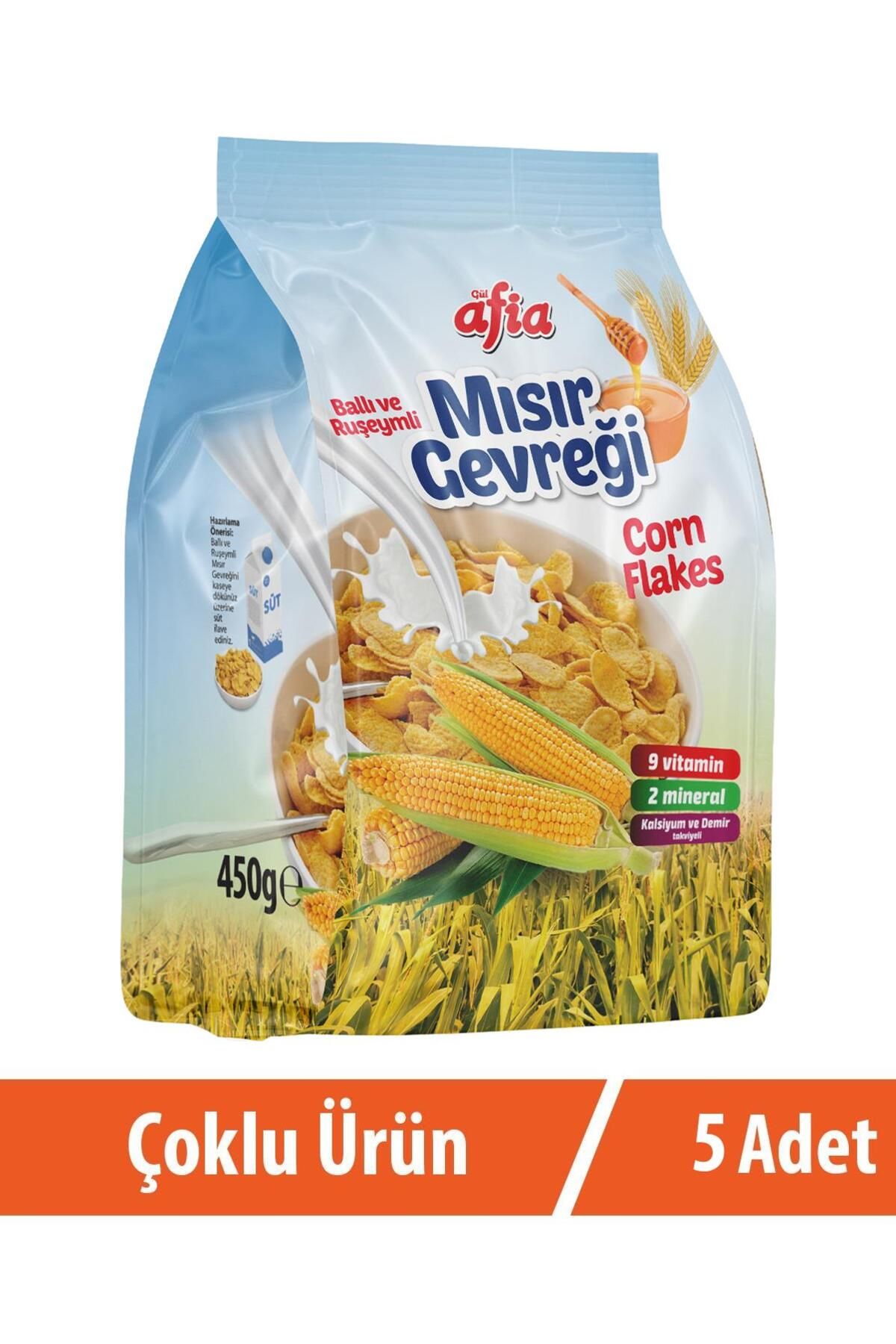 Afia Ballı Ruşeymli Mısır Gevreği 5x450 gr