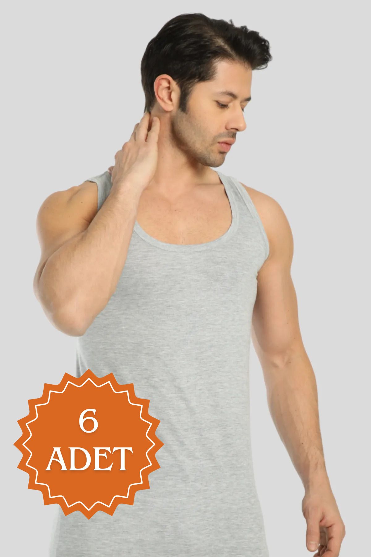 MİSS LAURA-Men's Gray Tank Top 6 Pieces 100% Cotton 1