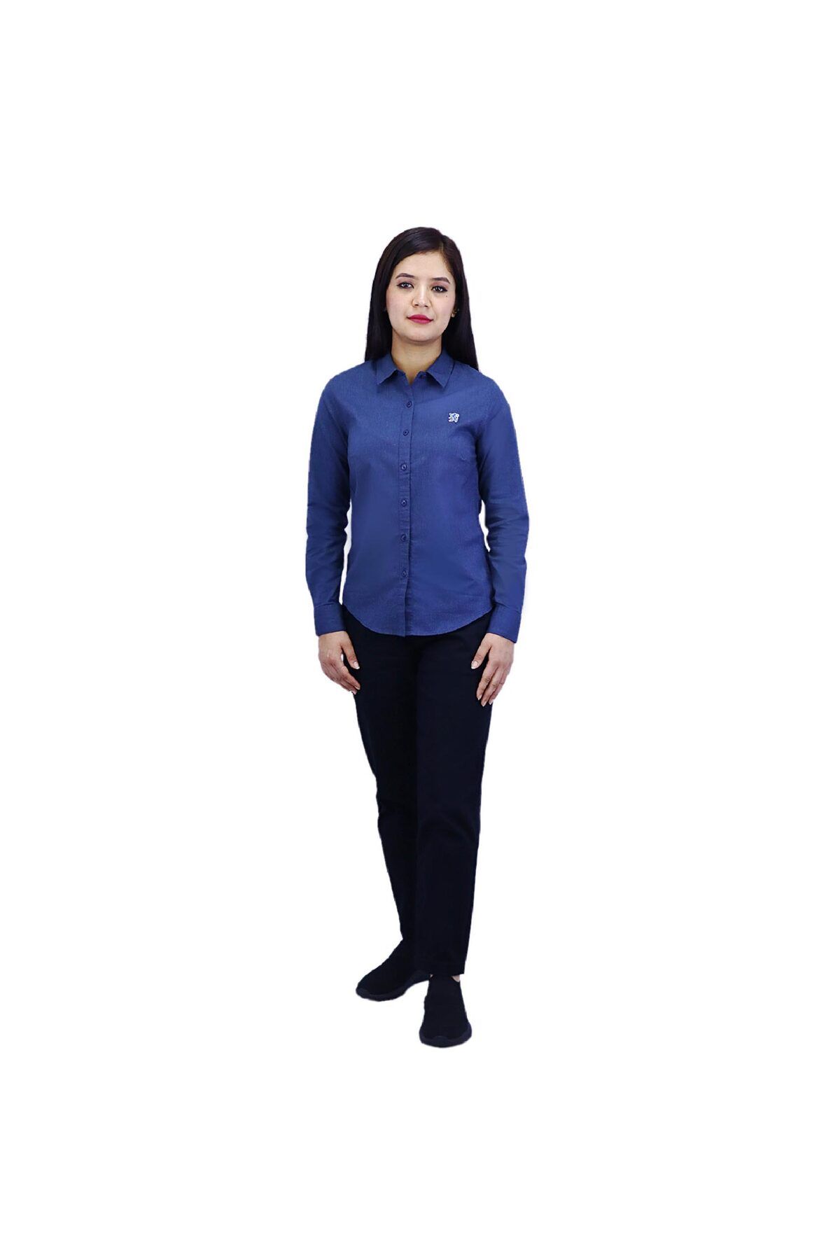 Giordano-Women Oxford Shirt with Small Lion Embroidery 2