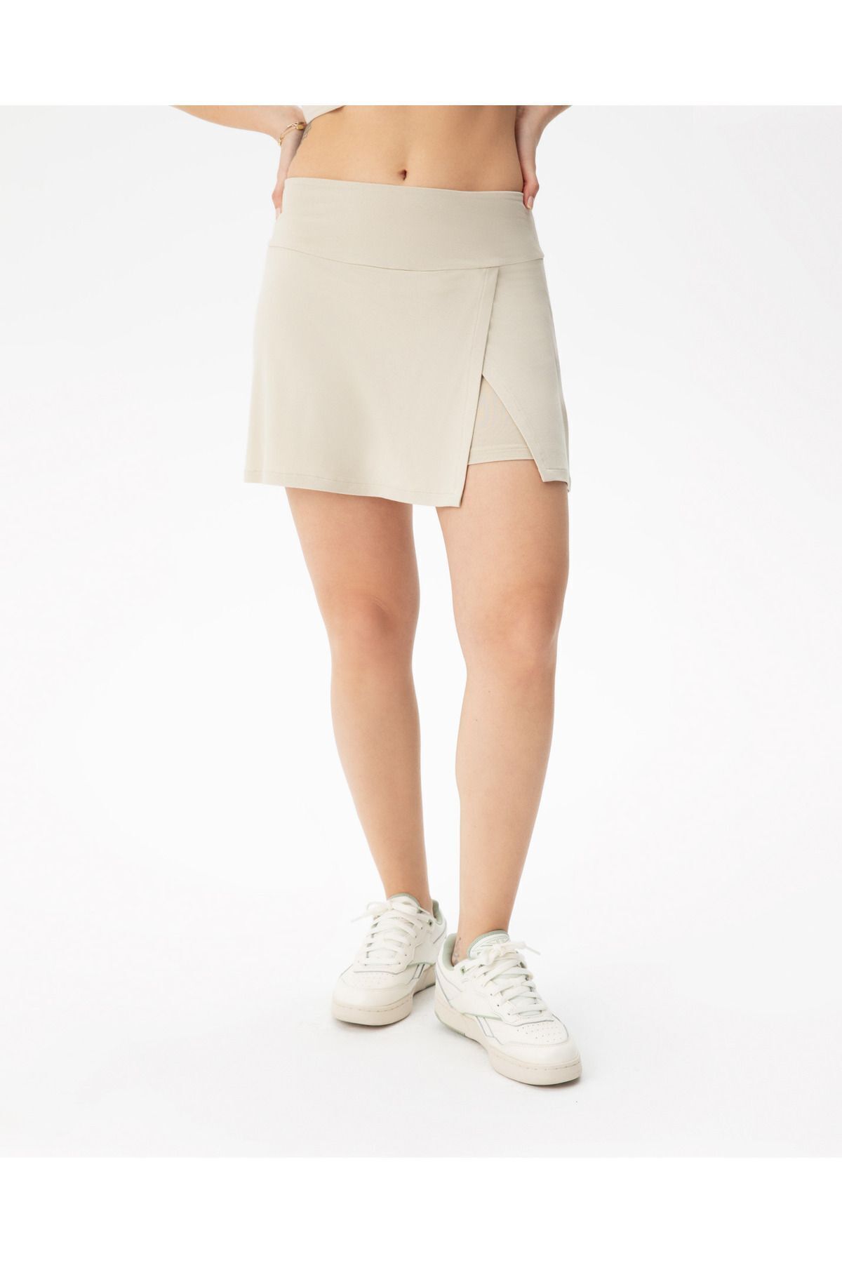 Ayma Active-High Waist Viscose Shorts Skirt - Cream Ecovero™ Slit 1