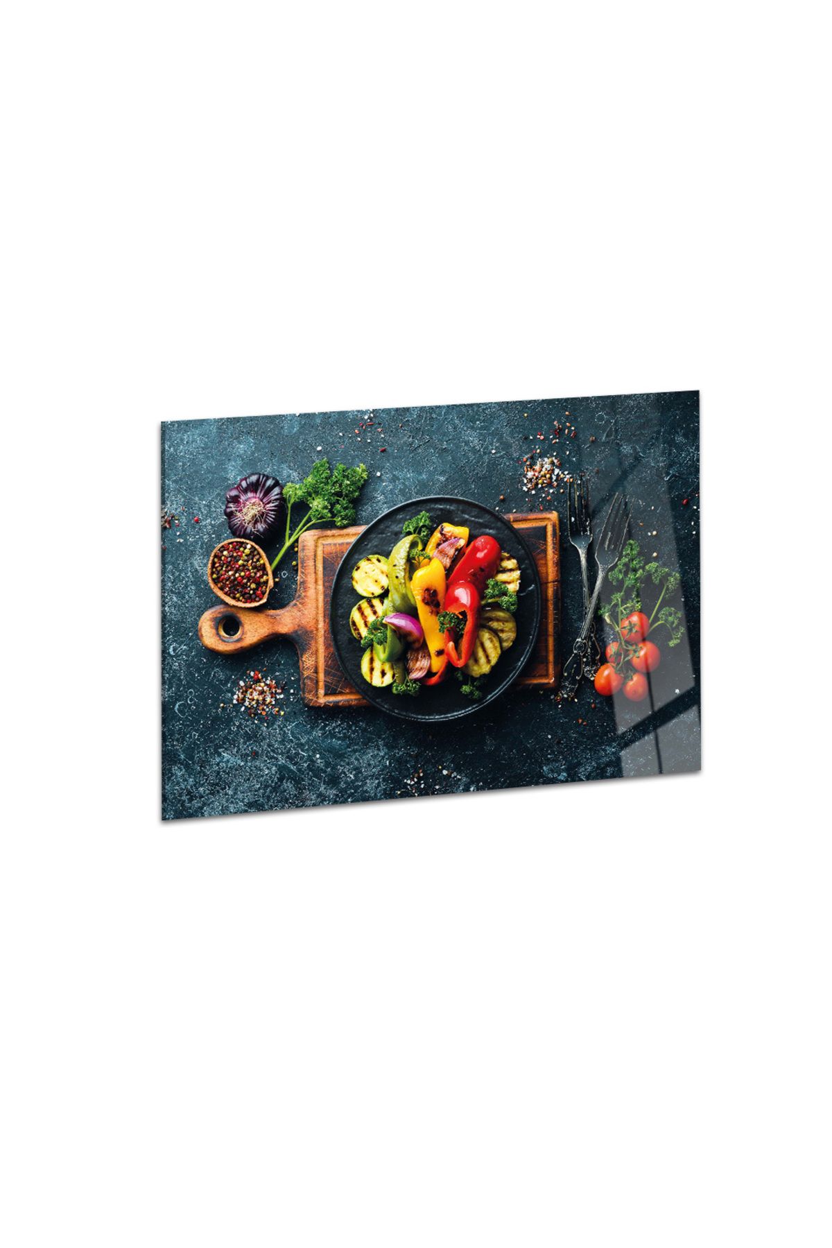Zevahir Mobilya Dekorasyon-Spices and Vegetables on a Tempered Glass Table on the Back of the Stove 3