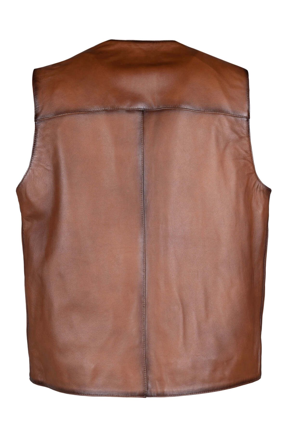 Tamer Tanca-Men's Genuine Leather Taba Vest Leather Coat 4