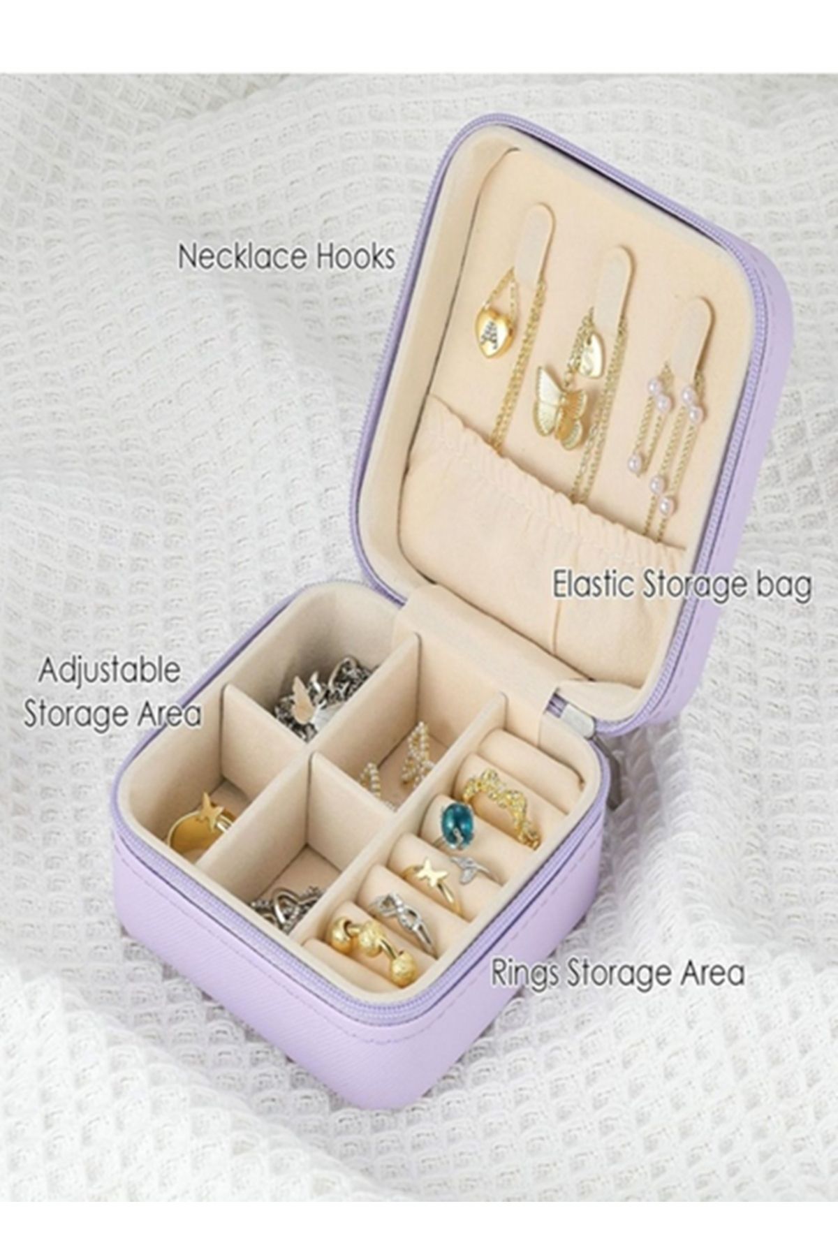 gaman-Lilac Stylish Design Travel Boy Jewelry Organizer - Ring & Earring Necklace Organizer with Compartments 2