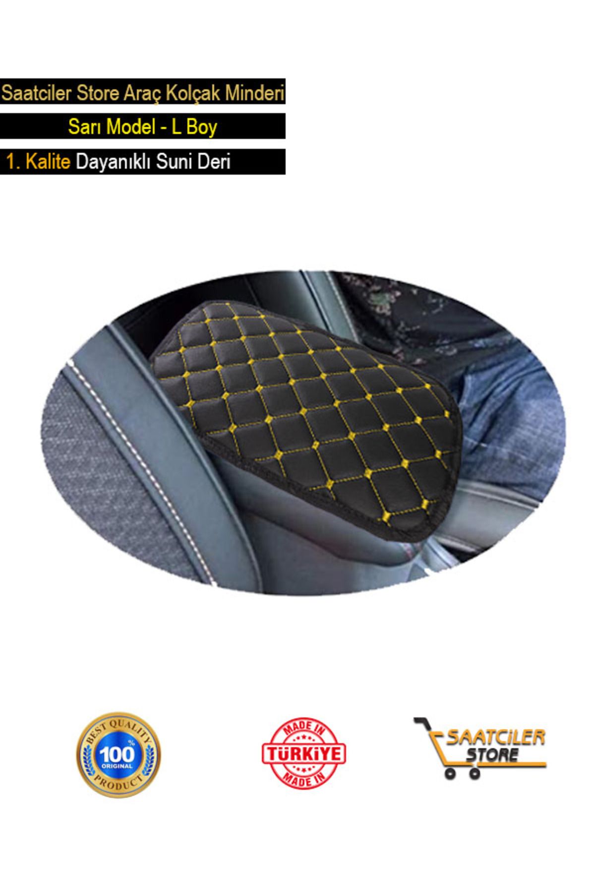 ASİL TİCARET-MerCedes C New - SpeCial Leather, Sponge Yellow Embroidered Car Armrest Cover 3