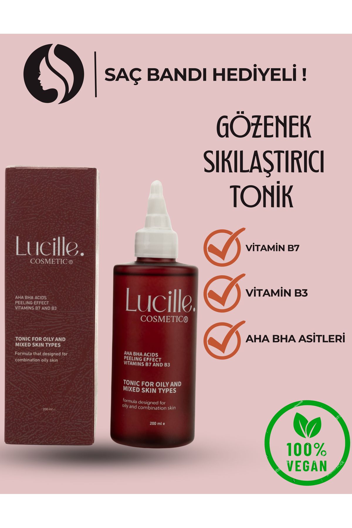 Lucille Gözenek Sıkılaştırıcı Tonik- Yağlı Ve Karma Cilt - Aha Bha Ve Vitamin İçerikli ( %100 Vegan) 200 Ml