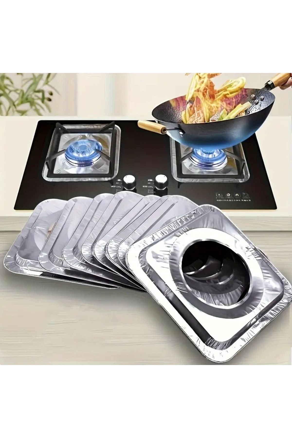 MAİN SHOP-10-Piece Aluminum Foil Stove Protector - Heat-Resistant, Gas and Non-Electric Cleaning 5