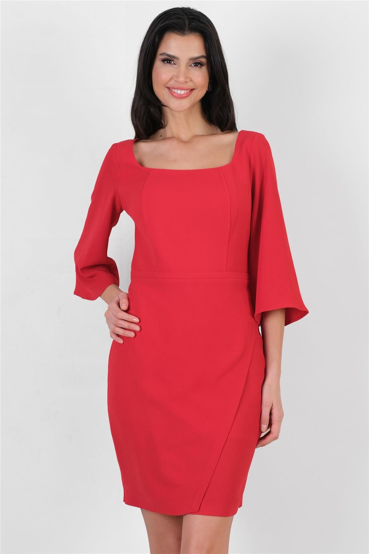 Spazio-Red Duplass Asymmetrical Neckline - Skirt Dress 2