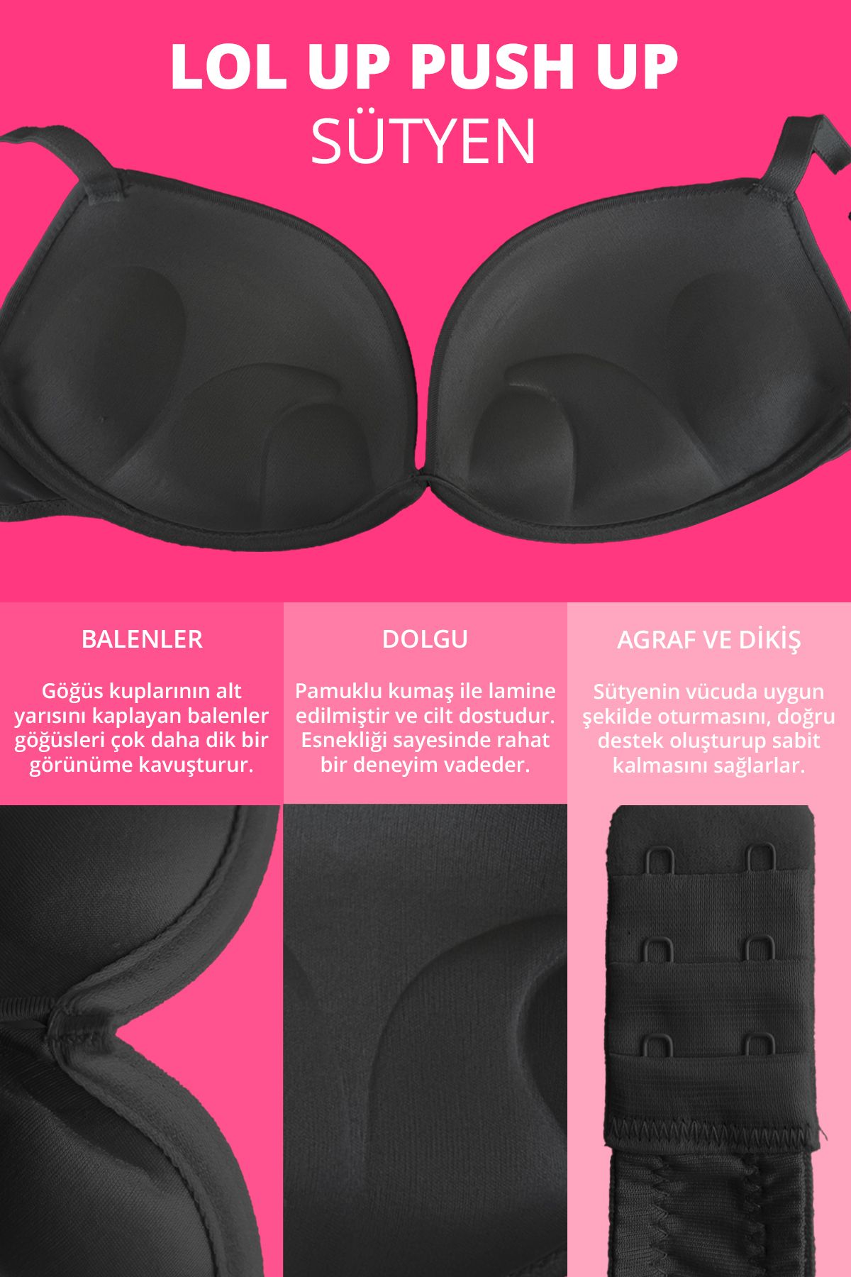 كوتونهيل-حمالة صدر Lol Up Push Up Underwire، 3 قطع 3