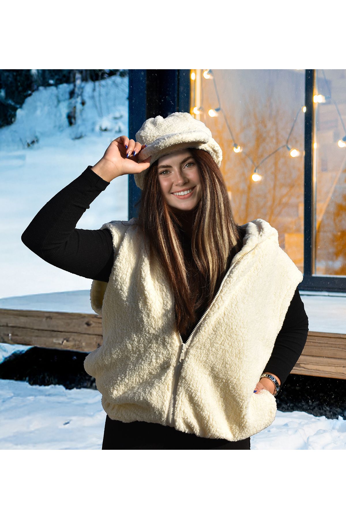 Özgüner Oyuncak-A Warm and Fashionable Winter Style with Plush Vest and Hat Combo 5