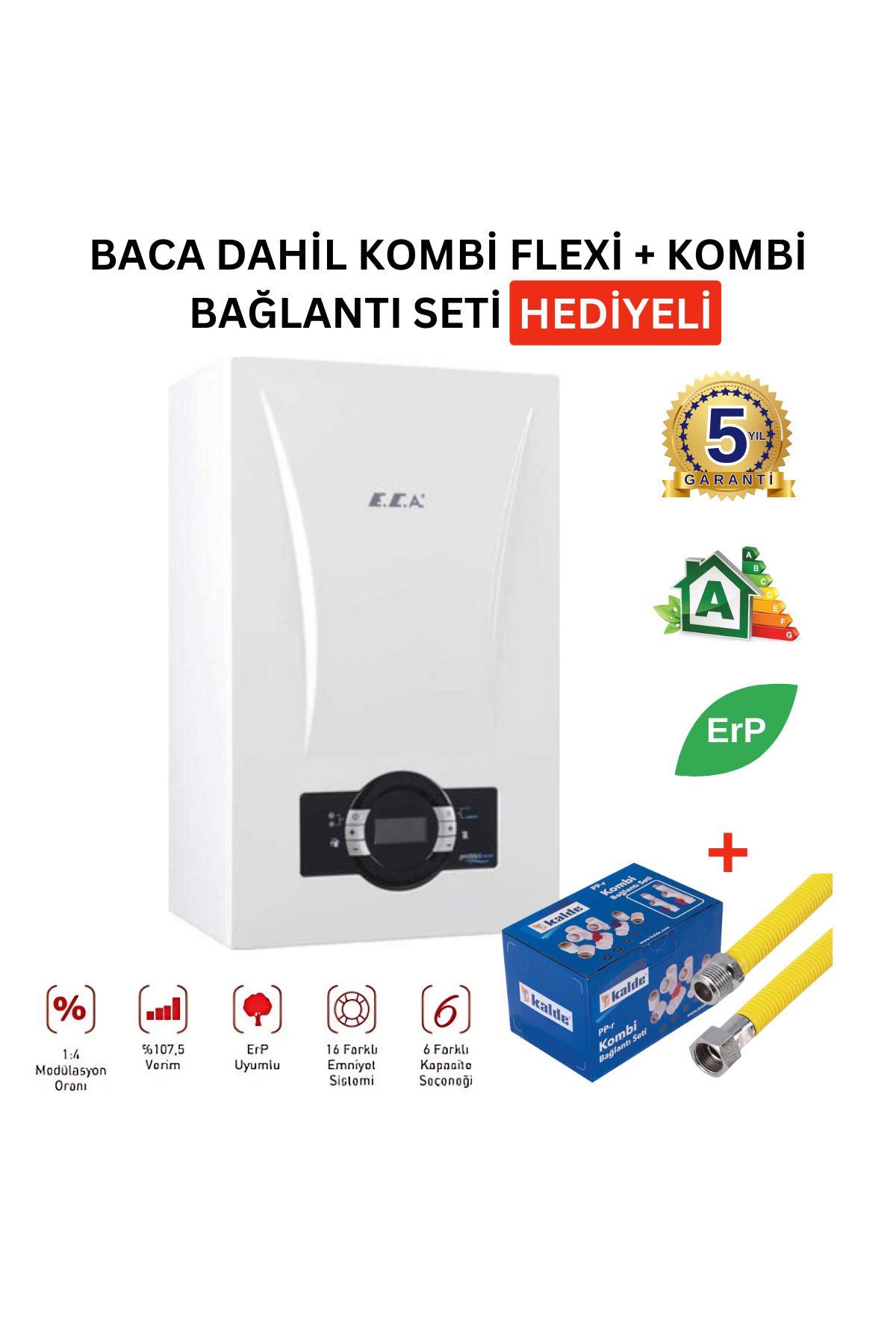 Eca Proteus Premix 24kw Kombi 5 Yıl Garantili Baca Dahil Flexi Ve Bağlantı Seti Hediye