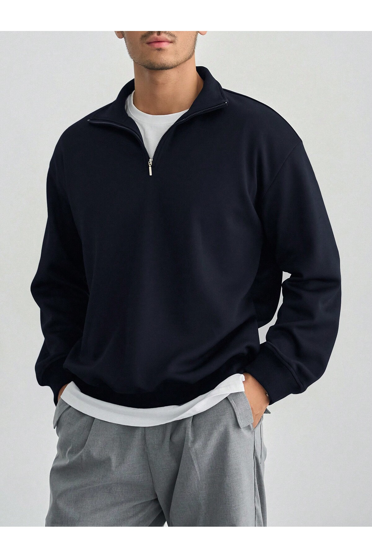 EYAX MODA Erkek Dik Yakalı Fermuarlı Sweatshirt görsel 3