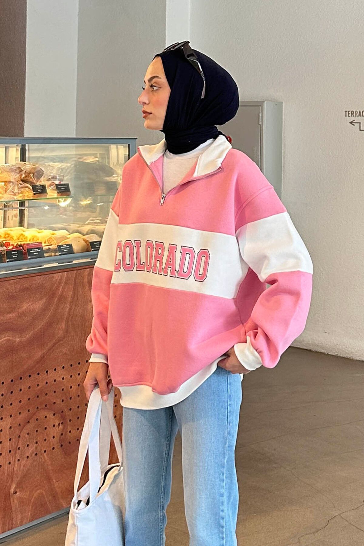 lamelif-Modest Sweatshirt - Pink - Oversize 2