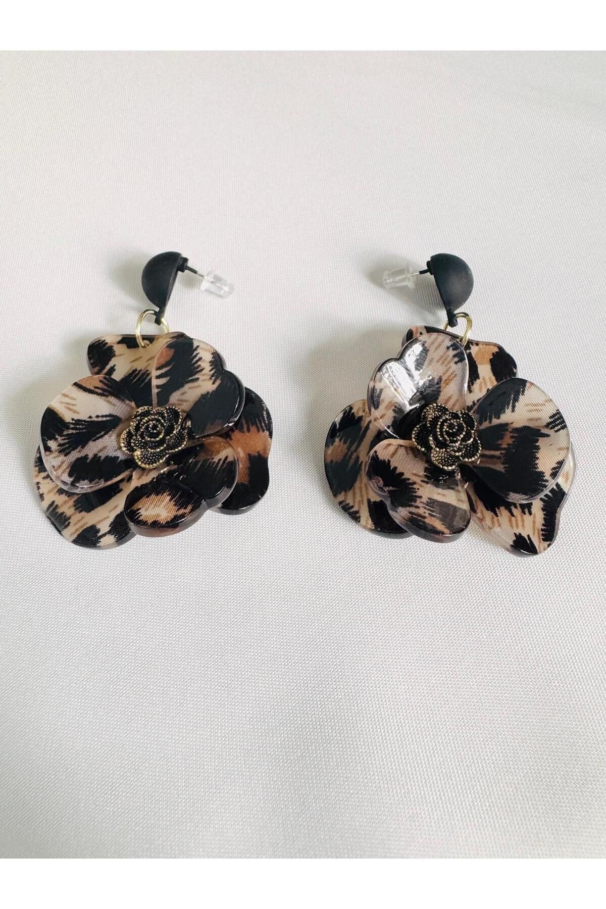 DEVİ fashion-Flower Leopard Bone Acrylic Earrings 4