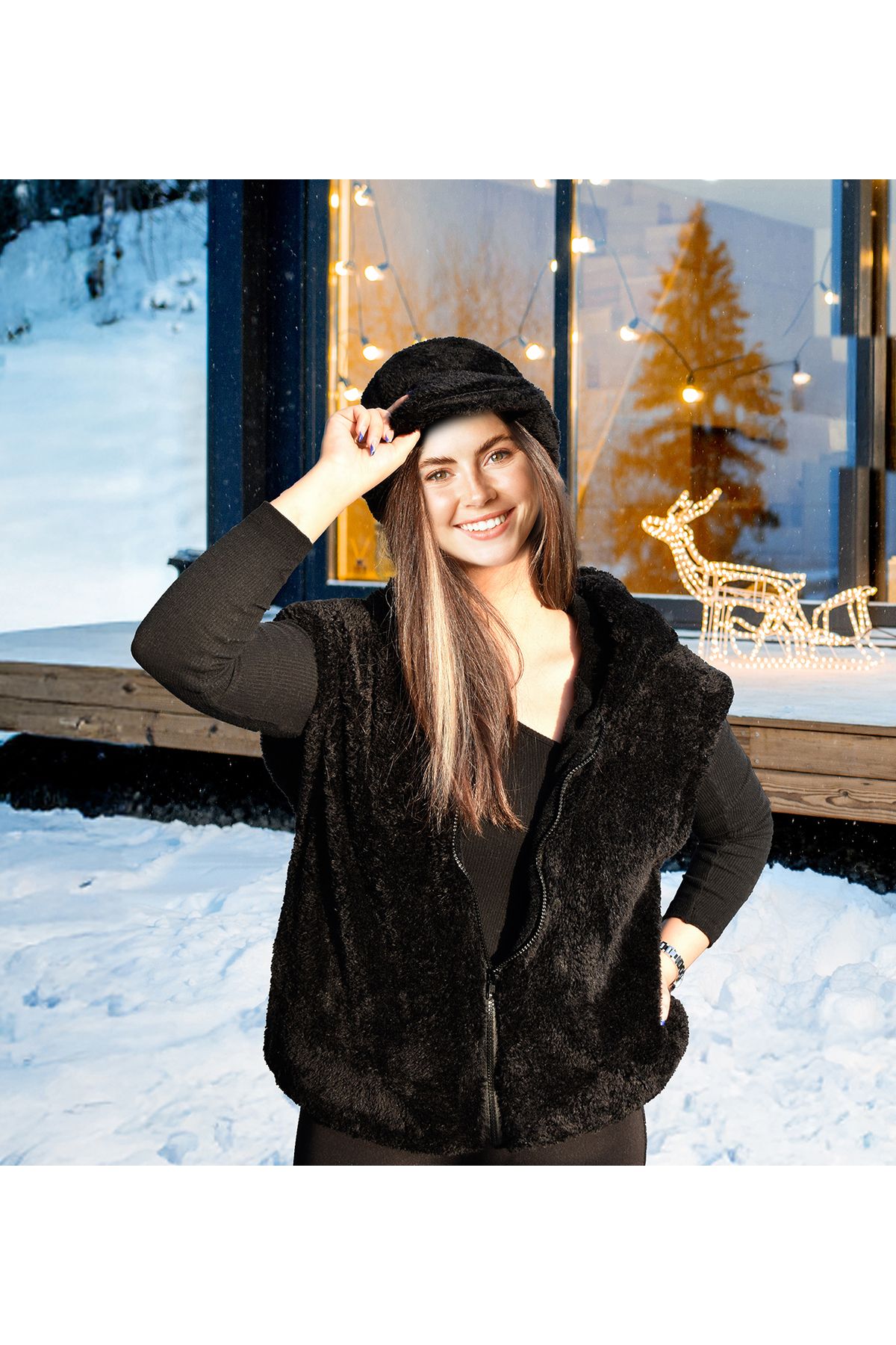 Özgüner Oyuncak-A Warm and Fashionable Winter Style with Plush Vest and Hat Combo 5