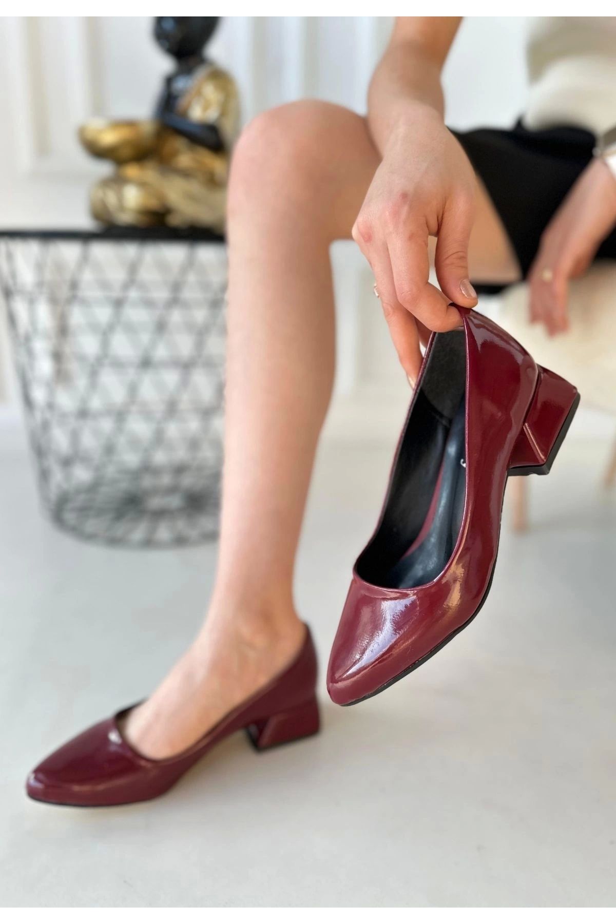 Alisim-Desniy Burgundy Patent Leather Heeled Shoes 2