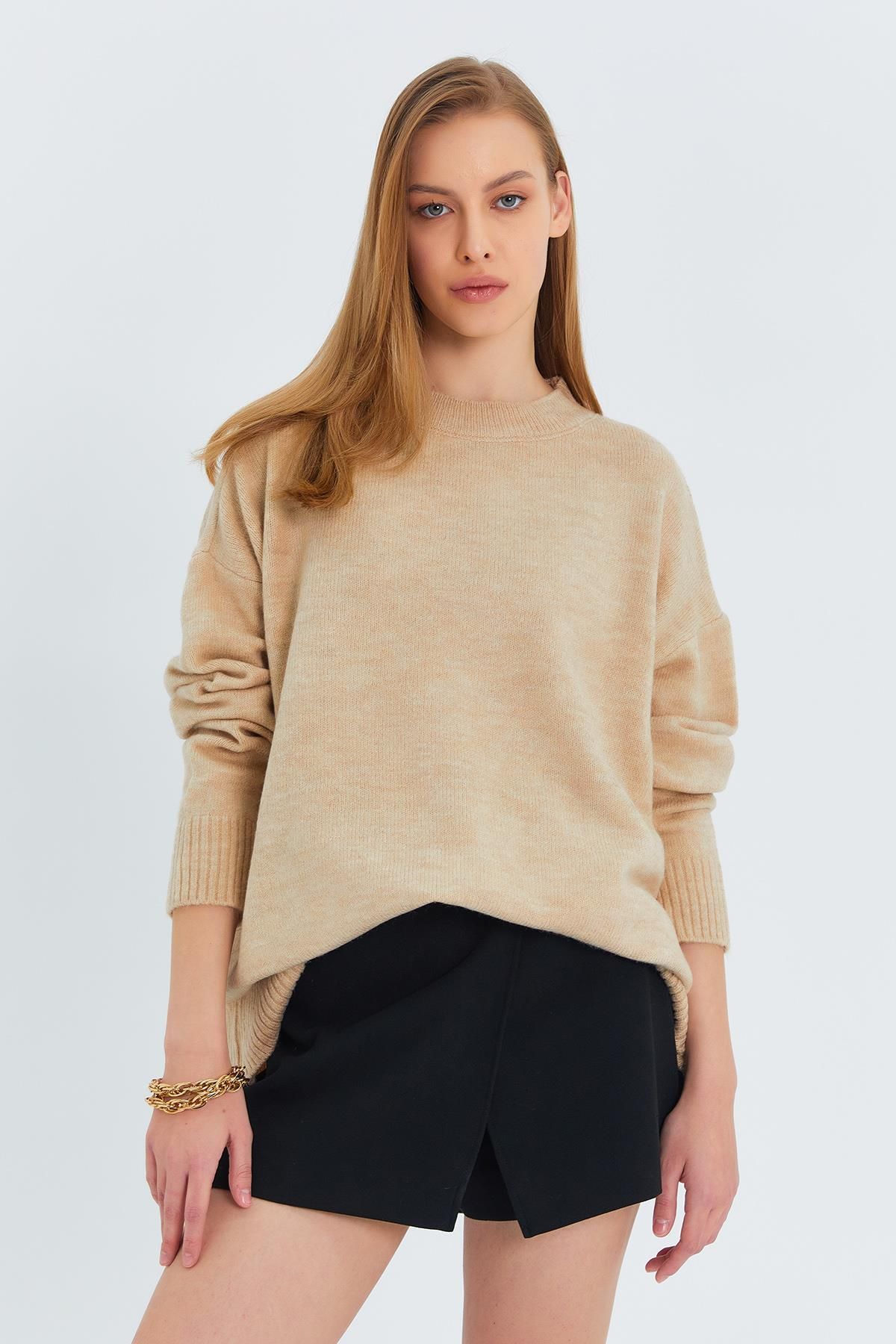 Mixray-6913 Model Beige Women's Knitwear Sweater - Loose and Soft Texture 5