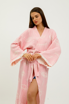 MONO çift kat jakarlı dokuma %100 pamuk göz kirpik desenli müslin kimono