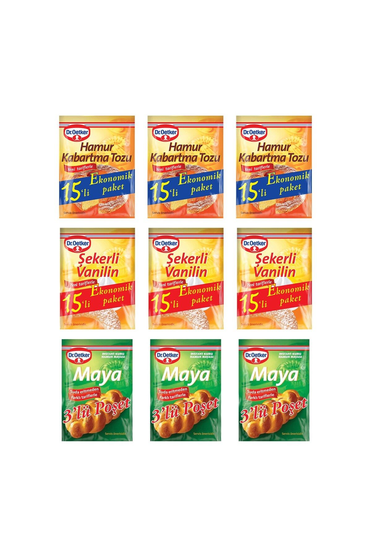 Dr. Oetker Kabartma Tozu 15 li + Vanilya 15 li + Maya 3 lü Ekonomik Paket