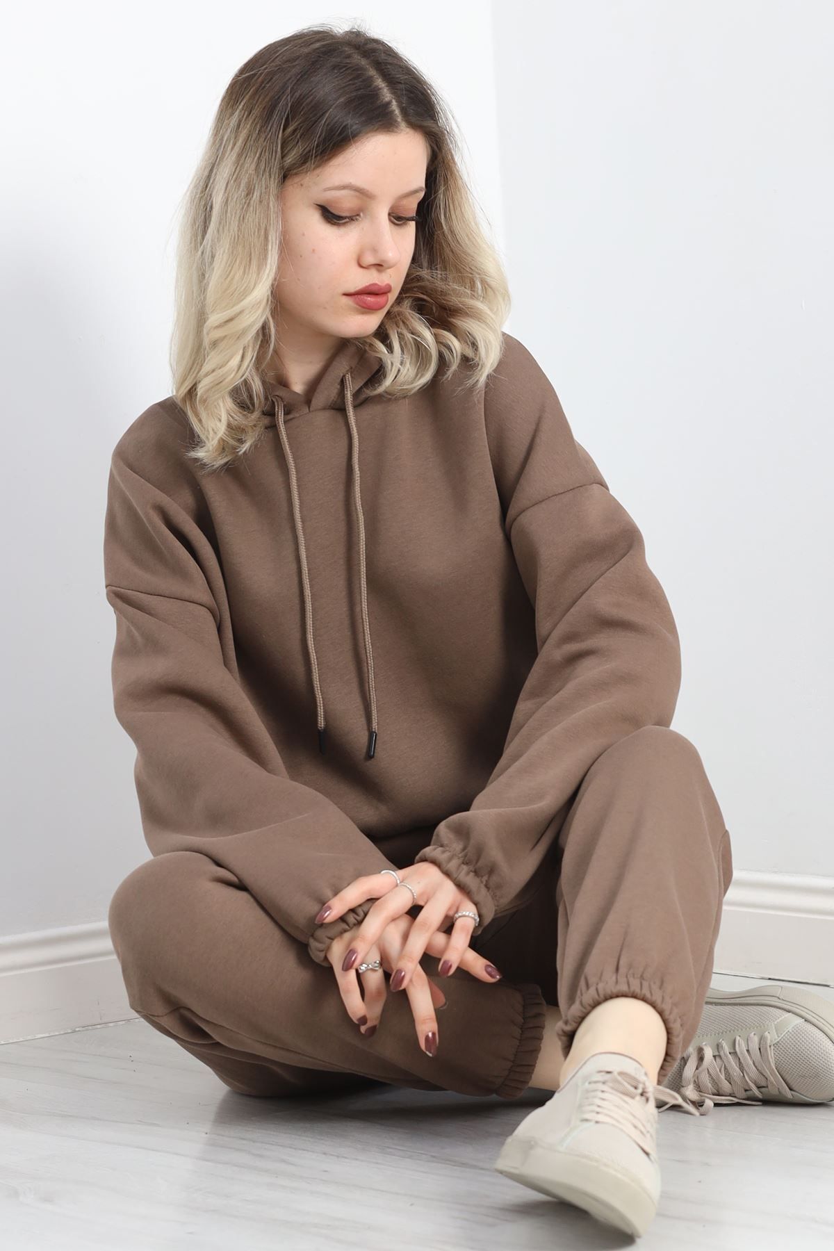 Toum-Sphera Light Brown Hooded Crop Tracksuit Set 3