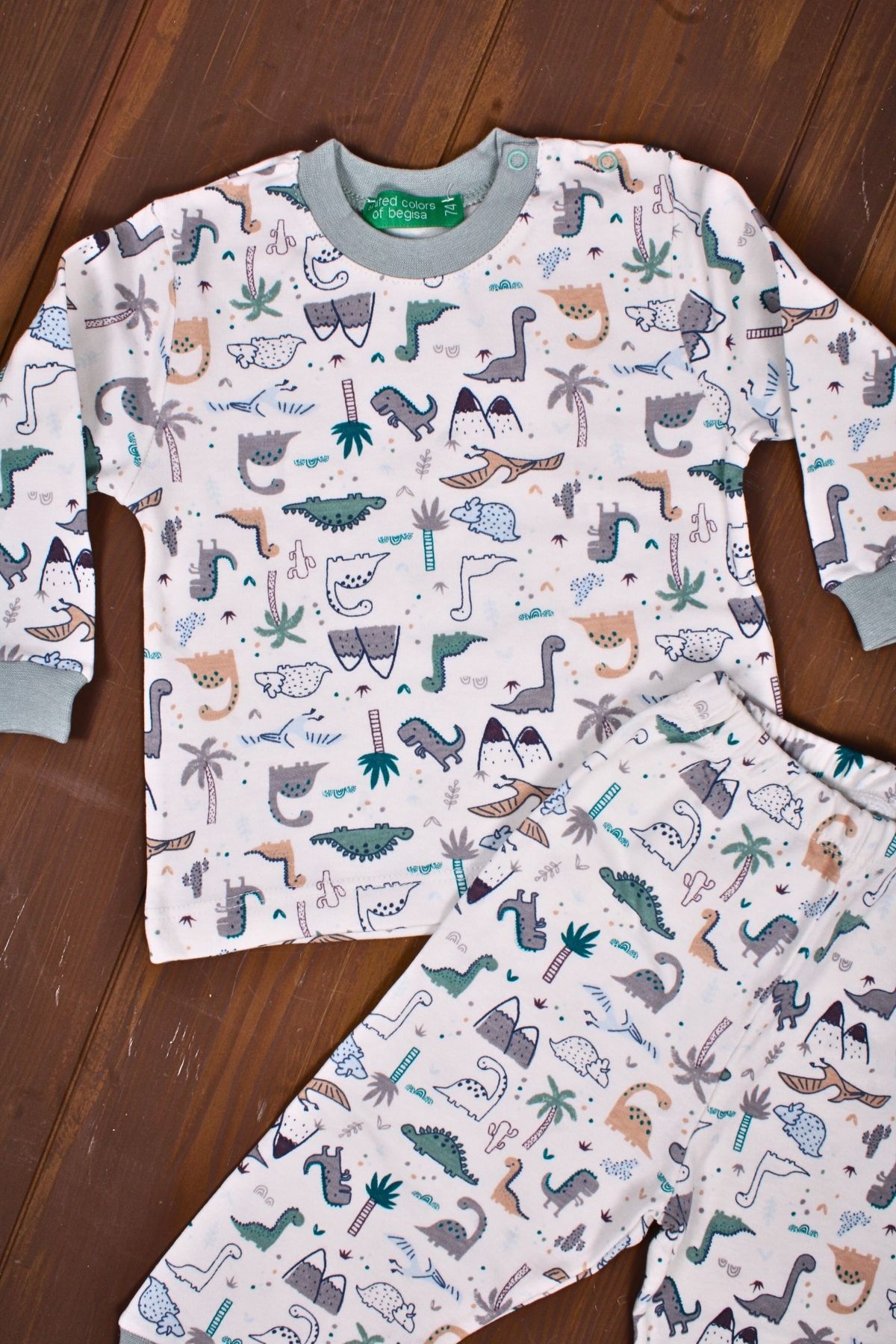 Babydonat-Dinosaur Patterned Baby Boy Tracksuit Set 100% Cotton 3