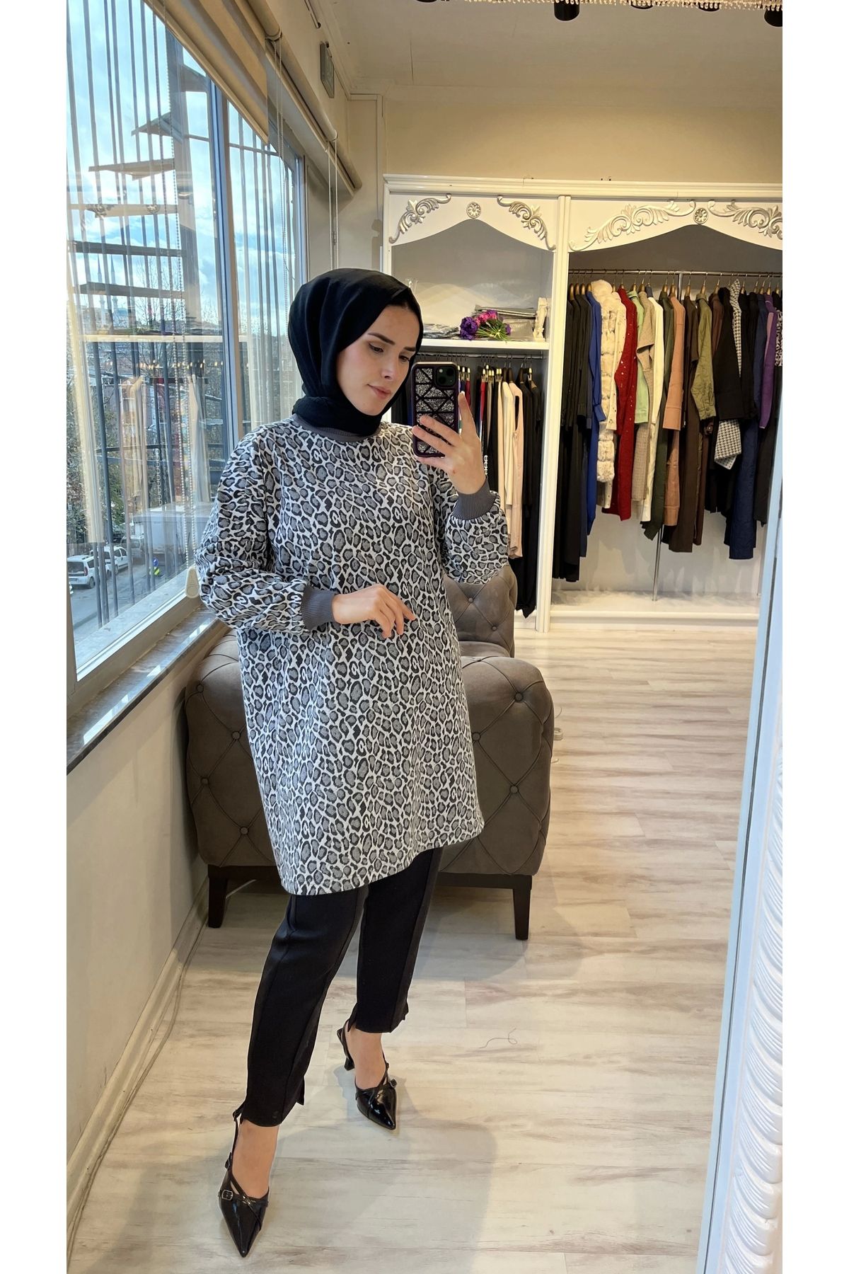 Invee-Invee 7067 Leopard Print Anthracite Tunic 4