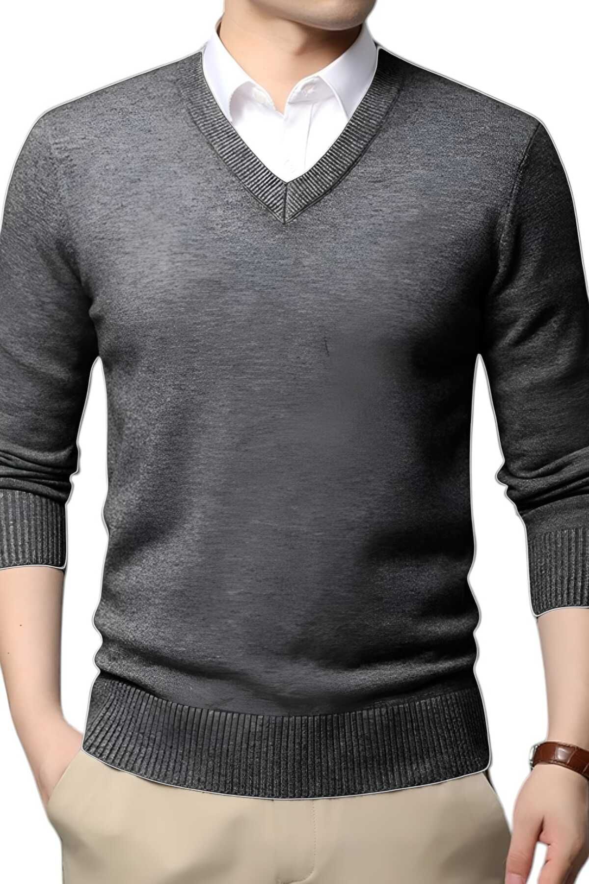 Uniquetrenders-Men's V-Neck Long Sleeve Knitwear Slim Fit Sweater Set of 2 3