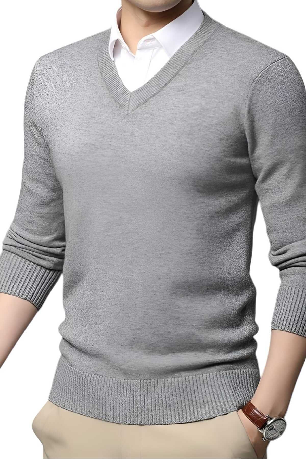 Uniquetrenders-Men's V-Neck Long Sleeve Knitwear Slim Fit Sweater Set of 2 7