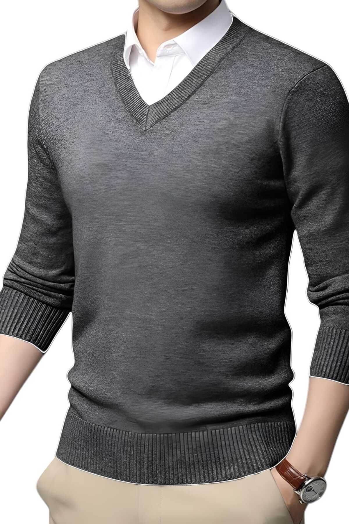 Uniquetrenders-Men's V-Neck Long Sleeve Knitwear Slim Fit Sweater Set of 2 6