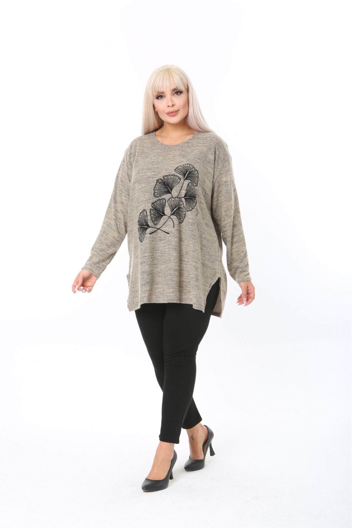 tıgersıze-Plus Size Women's Soft Flock Printed Soft Fabric Sweater 1