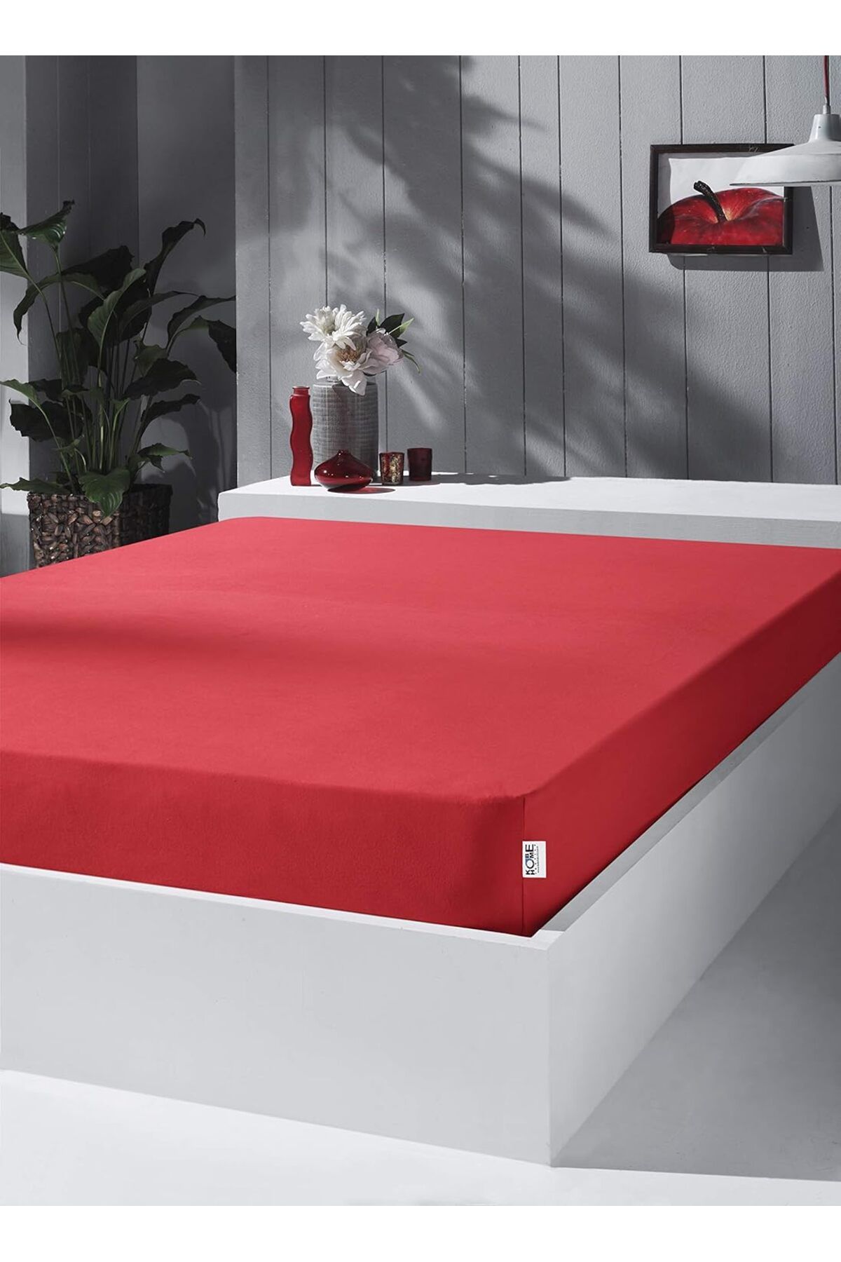 STOREMAX htpshopmx Home Örme Penye Lastikli Çarşaf, Tek Kişilik, Kırmızı, Pamuk-Elastan 230 G/M2 strht