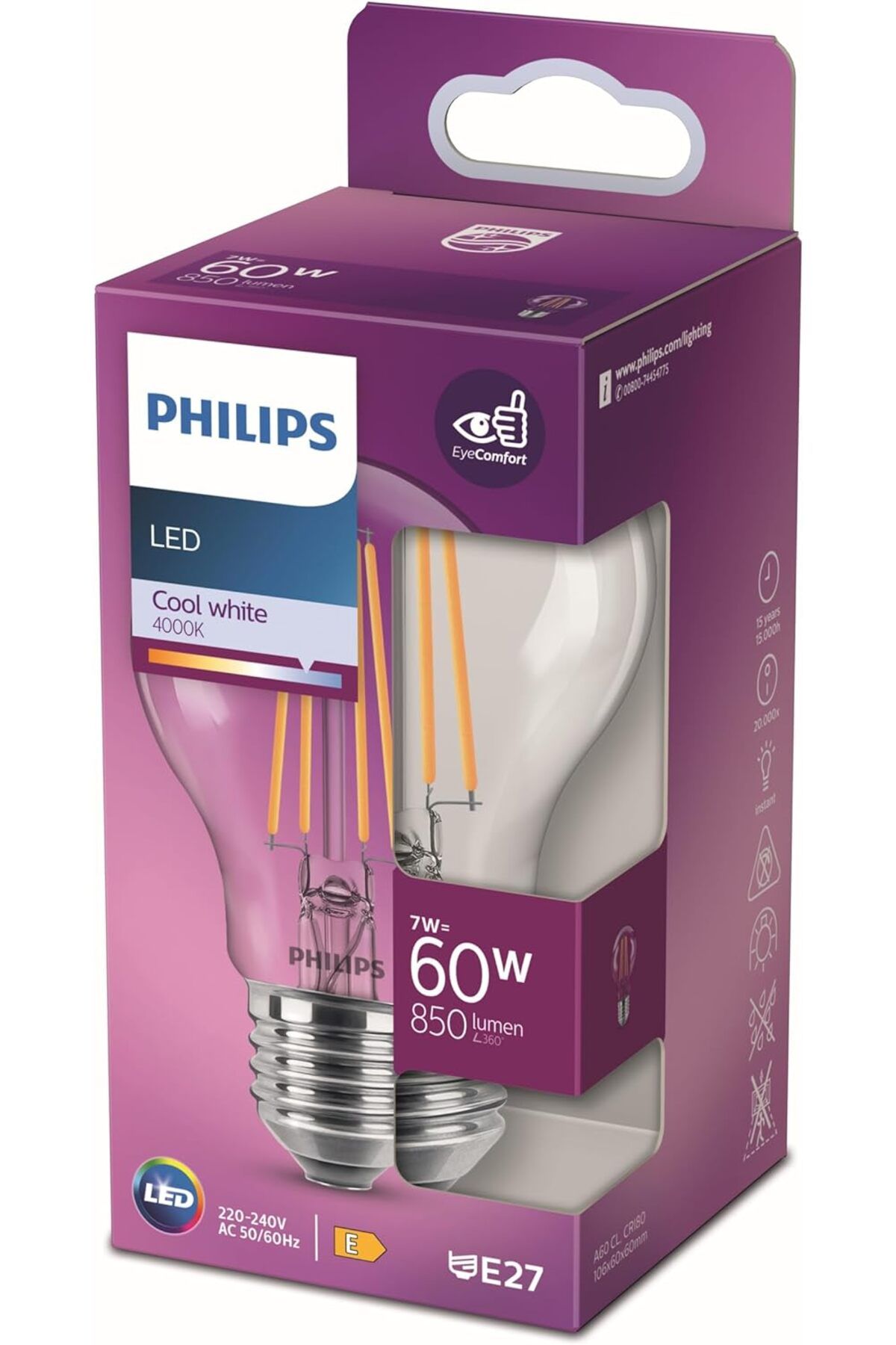 STOREMAX cmllashop LED Classic 60W A60 Filament Ampul, 4000K Gün Işığı, E27 Normal Duy, Dim Edilmez 542