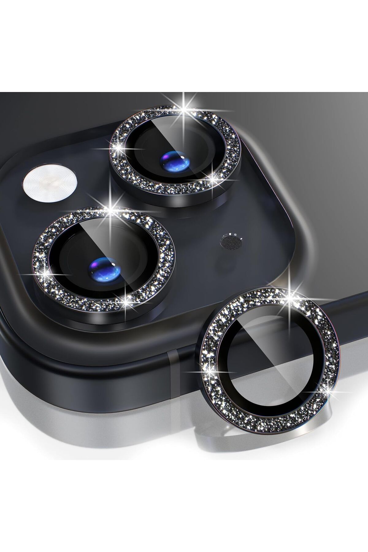 yenibagshop Trend iPhone 15 / iPhone 15 Plus Uyumlu  Taşlı Lens Koruyucu Premium Kalite ve Görünüm Black