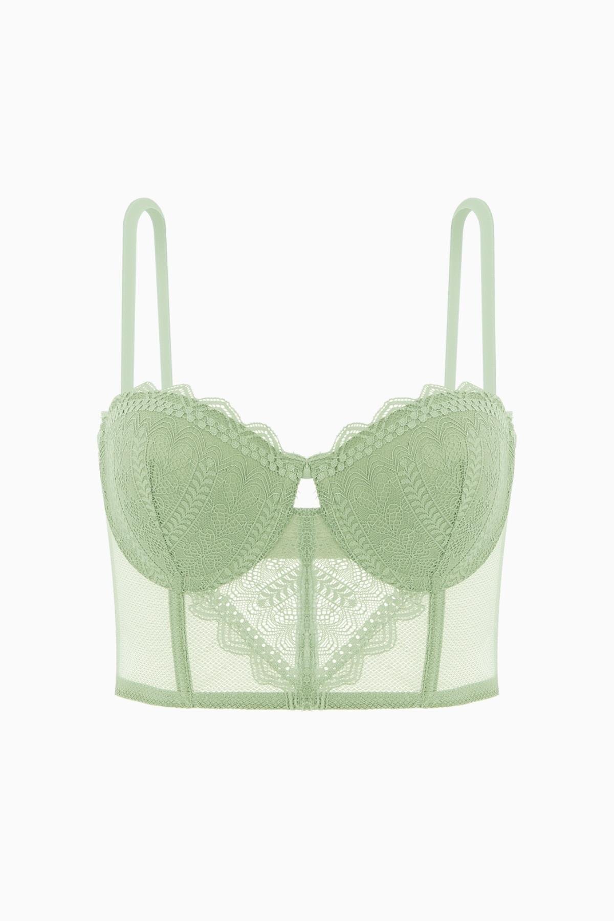 Fashion 2501 Rosali Soft Push Up Filled Lace Bustier Bra Green