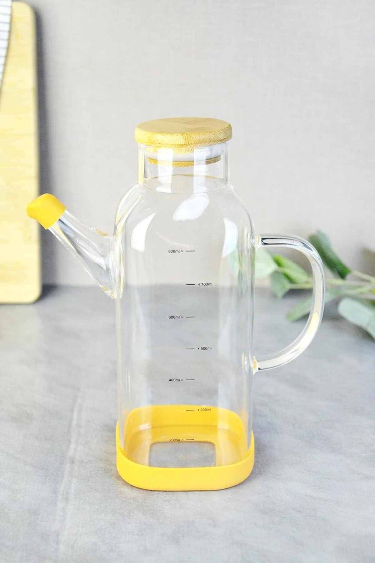 STOREMAX 800 ml Bambu Kapaklı Borosilikat Cam Kare Yağlık NewDesing 646268
