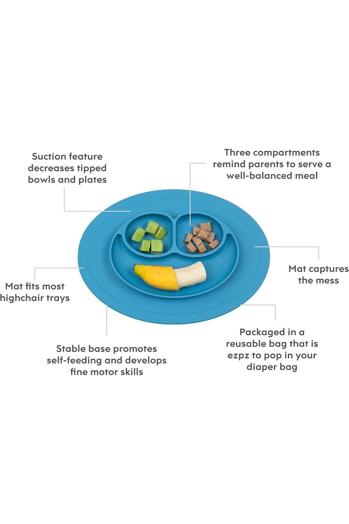 Arabest-Baby Plate, Mini Mat, Silicone Toddler Plates, Suction Placemat Divided Dishes (Blue) 2