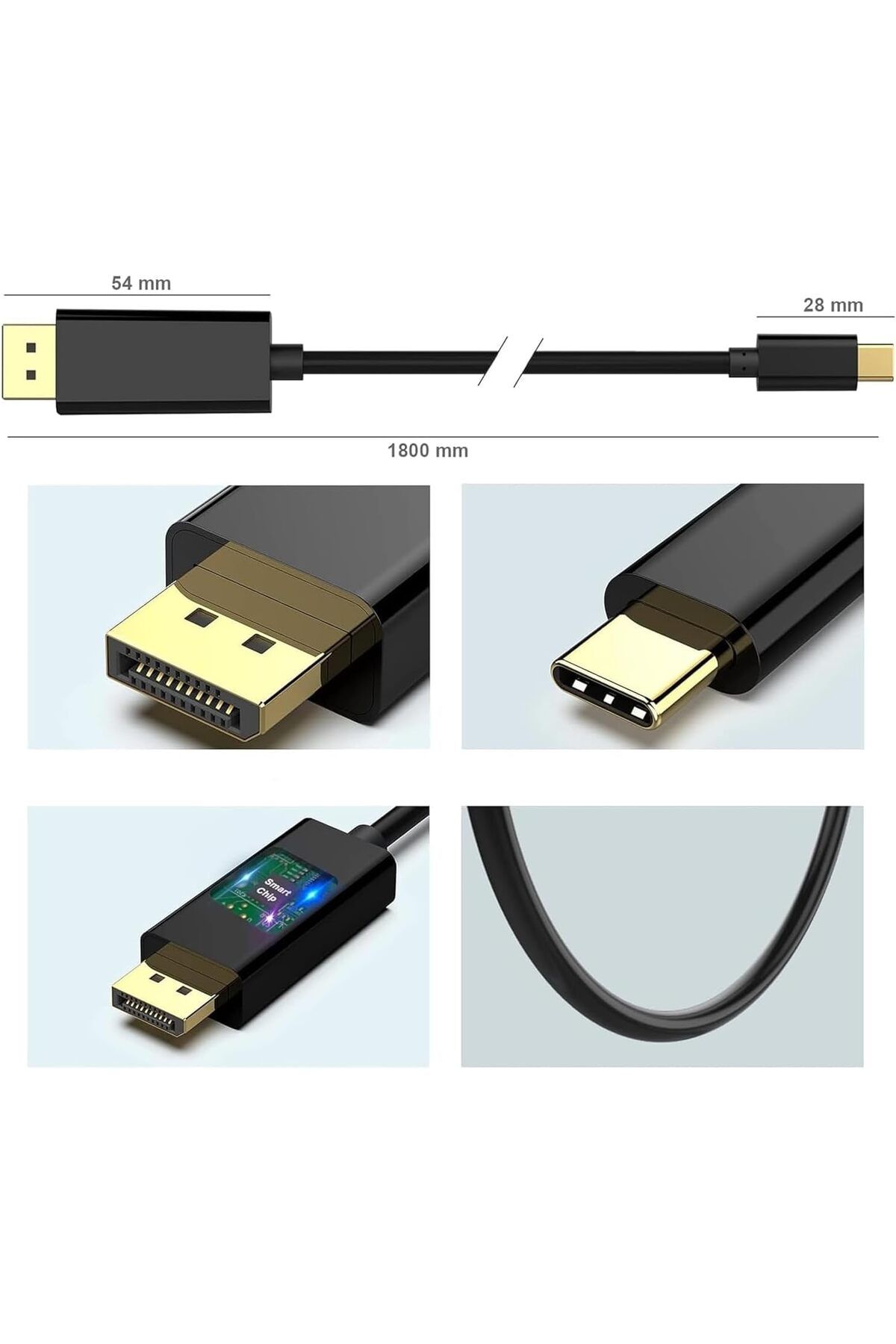 Arabest-USB-C to DP Cable, 1.8m 4K TV Projector Monitor Screen Cable Usb3.1 Support iPad Mini6&iPad Pro 2