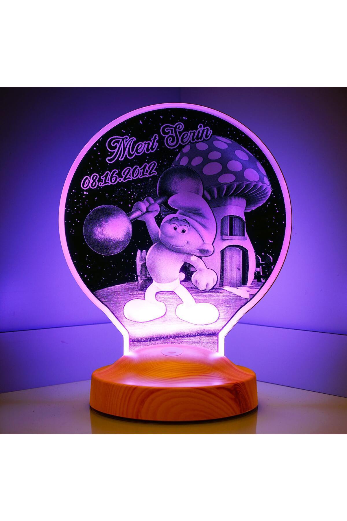 SEVGİLAMBASI Güçlü Şirin Figürlü 3D Led lamba, Şirinler Tasarımlı Hediye 3D Gece Lambası fotoğrafı 5 (önizleme)