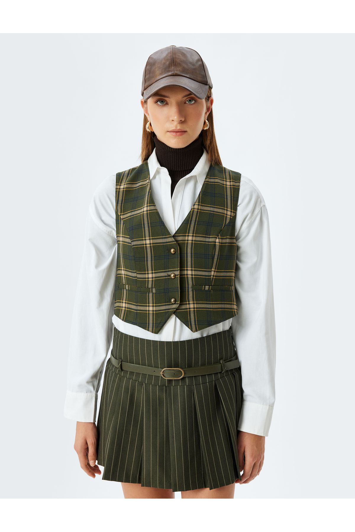 Koton-X Sima Tarkan - V-Neck Plaid Buttoned Vest 3